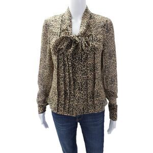L.K.Bennett Womens Silk Leopard Print Tie Front Lined Blouse Top Brown Size 2